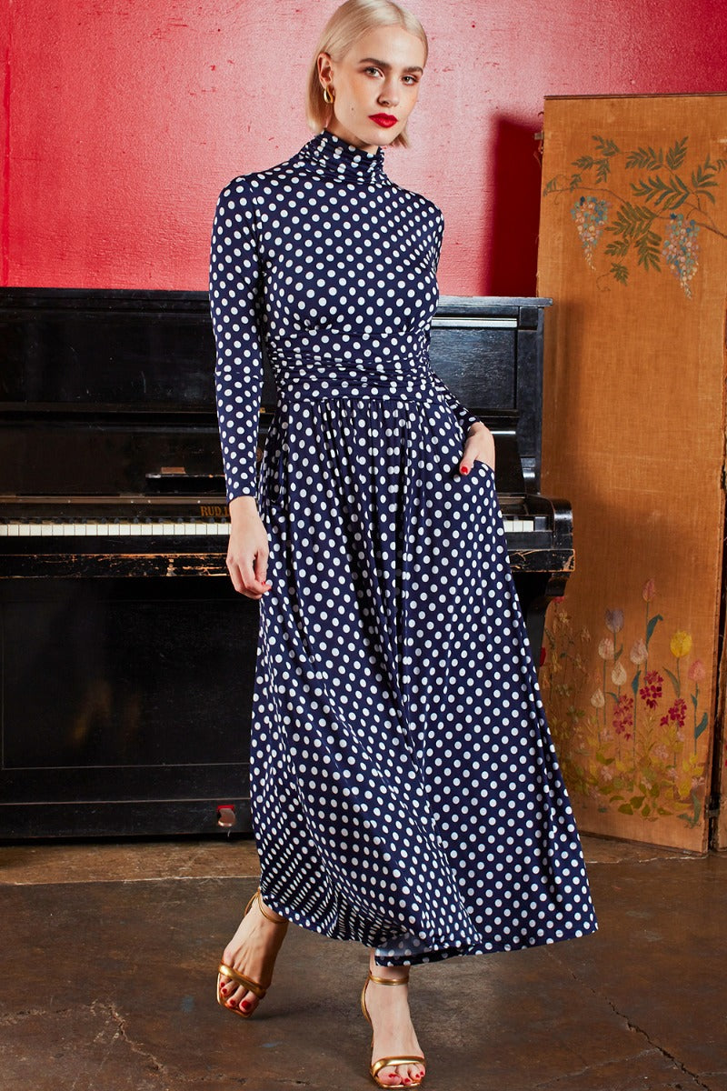 Lauren Maxi Dress - Navy Polka Dot