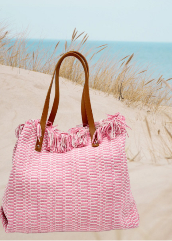 Woven Beach Bag in Pink