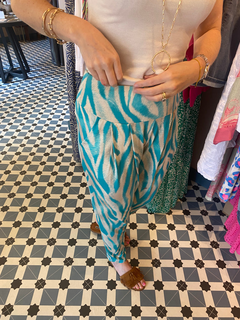 Kate Harem Trousers in Blue Zebra Print
