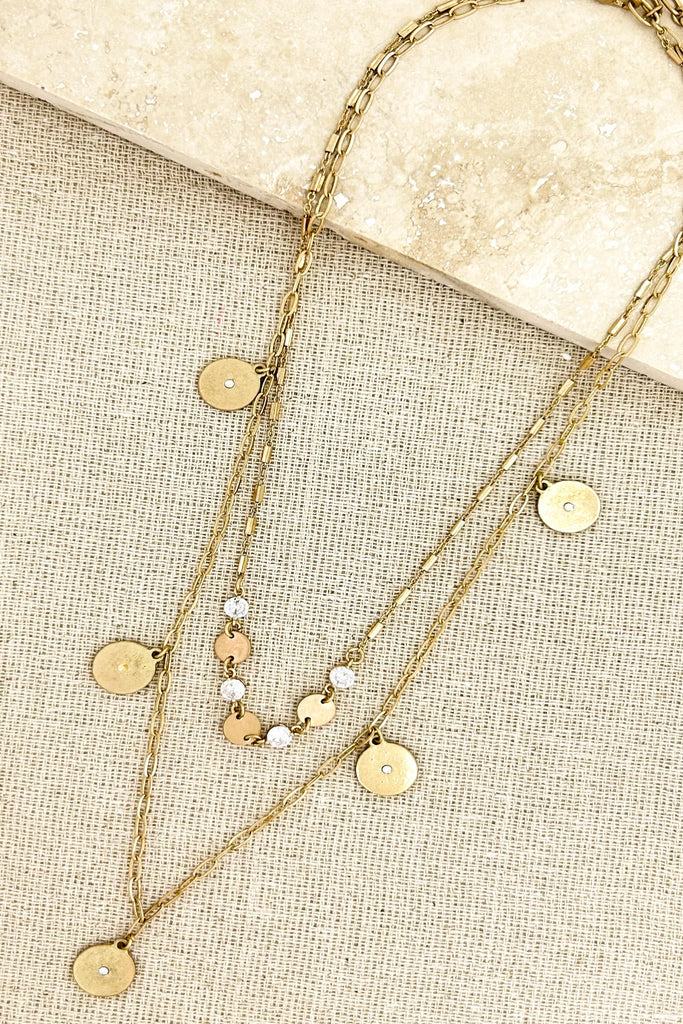 Short Double Layer Charm Necklace in Gold